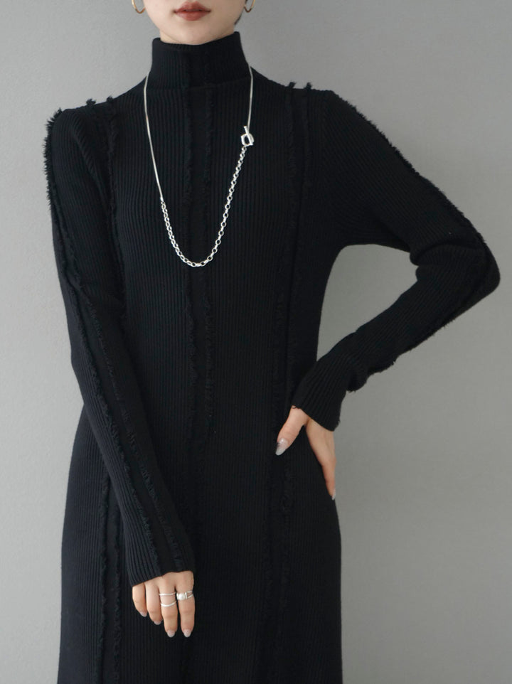 [Pre-order] Fringe ribbed knit dress/black