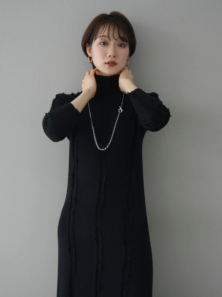 予約]フリンジリブニットワンピース/ブラック – Lumier 