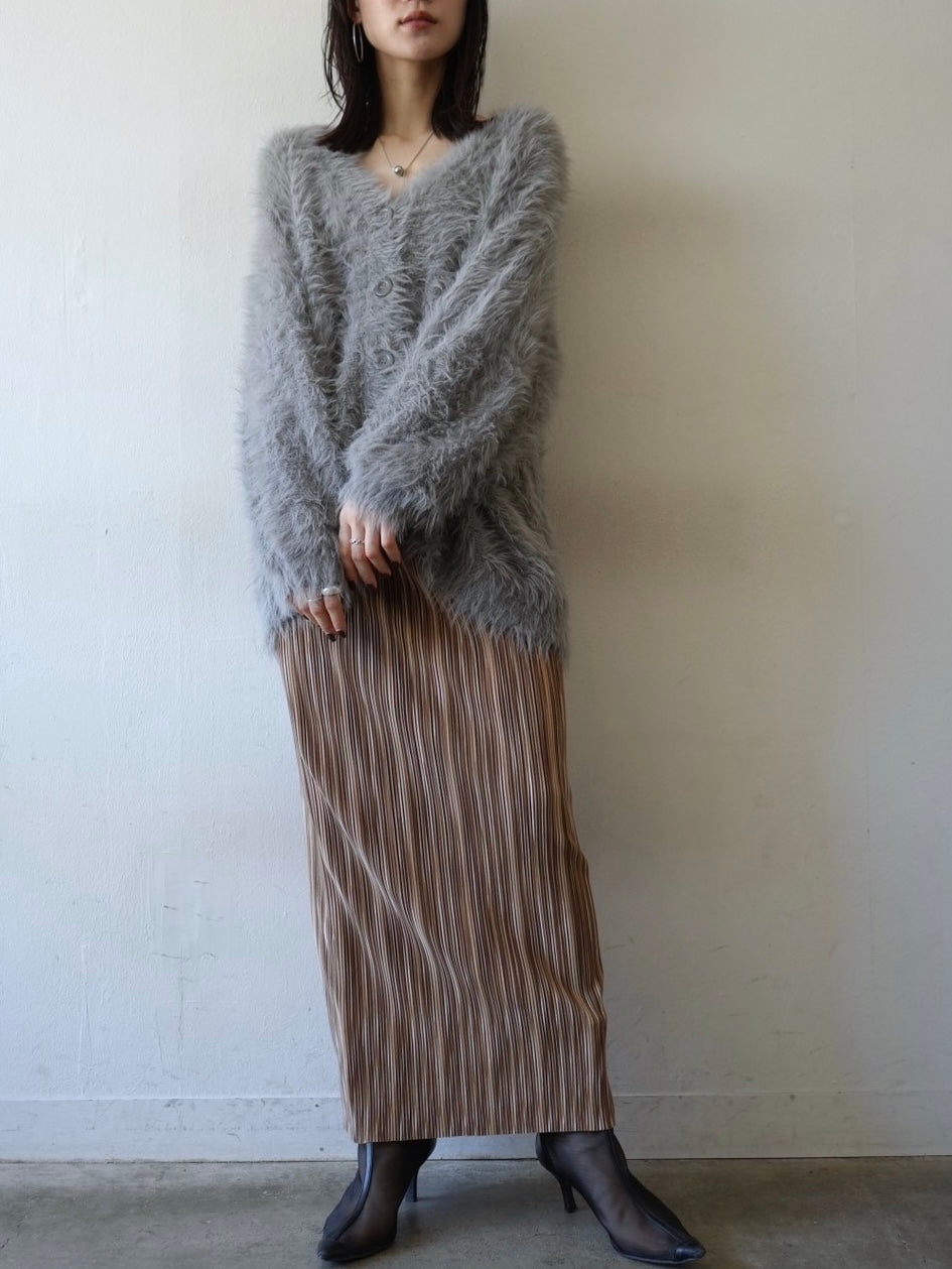[Mix and match set] [SET] Over-the-top mohair knit pullover + V-neck shaggy knit cardigan + multi-color I-line pleated skirt (3 sets)