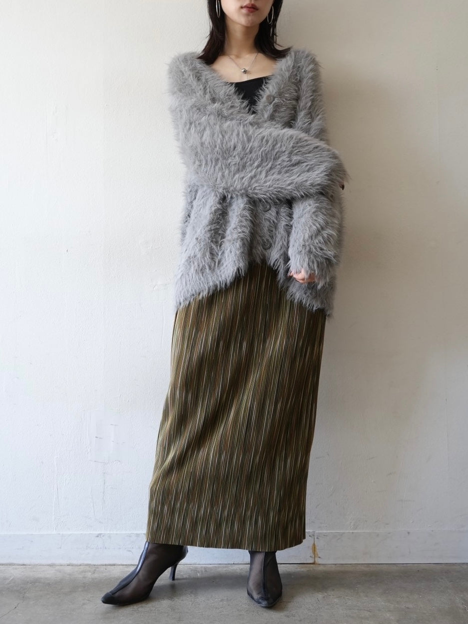 [Mix and match set] [SET] V-neck shaggy knit cardigan + mohair knit cardigan + multi-color I-line pleated skirt (3 sets)