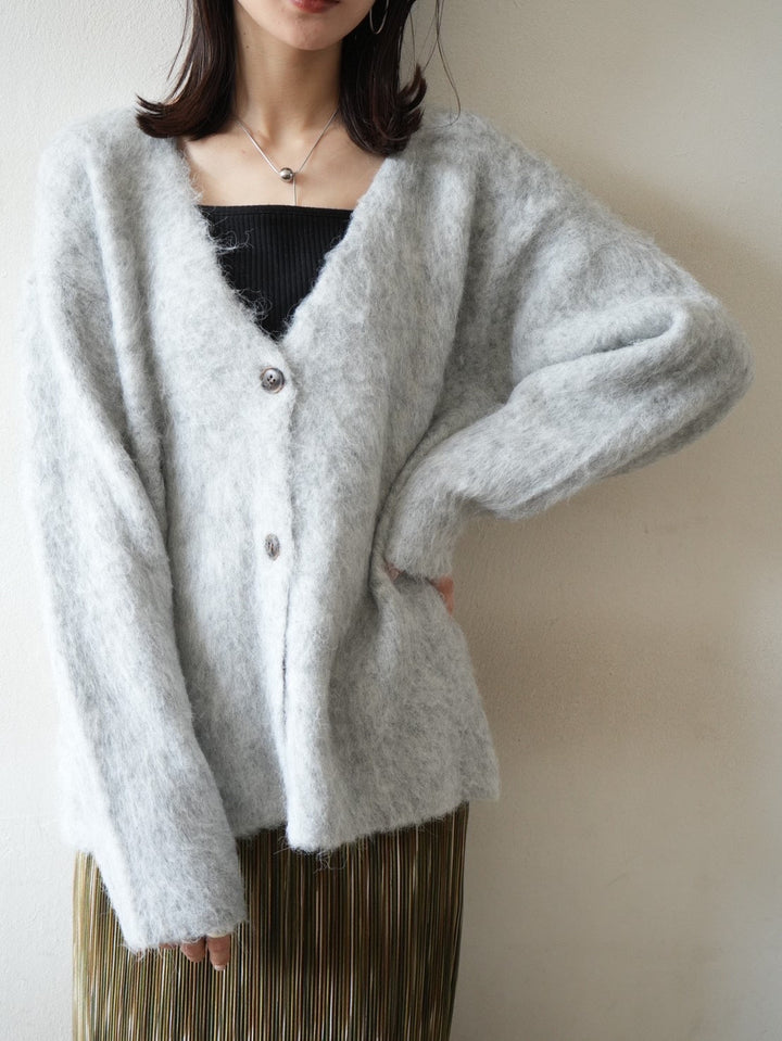 [Mix and match set] [SET] V-neck shaggy knit cardigan + mohair knit cardigan + multi-color I-line pleated skirt (3 sets)