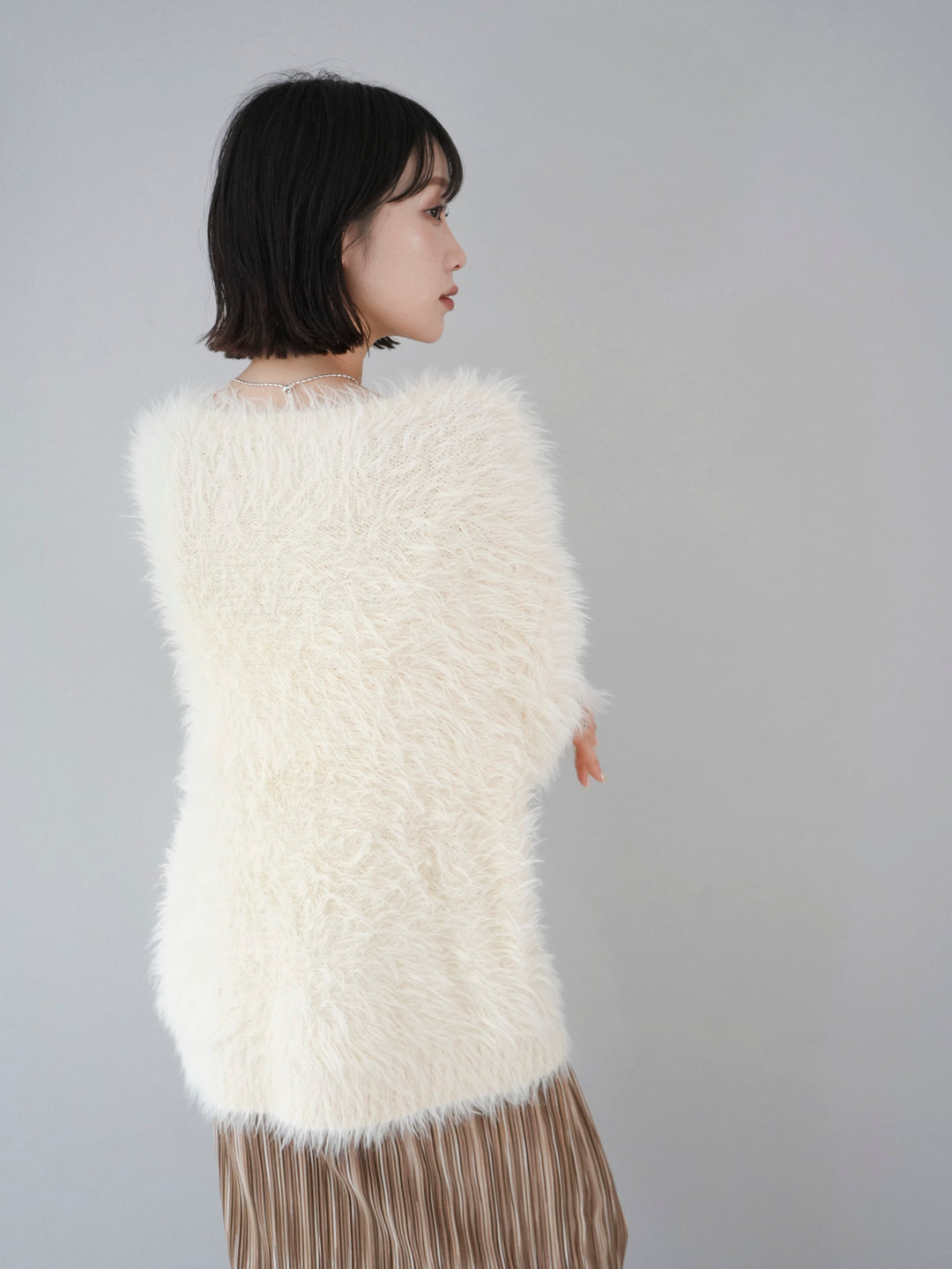 [SET] Crew neck shaggy knit + multi-color I-line pleated skirt (2 sets)
