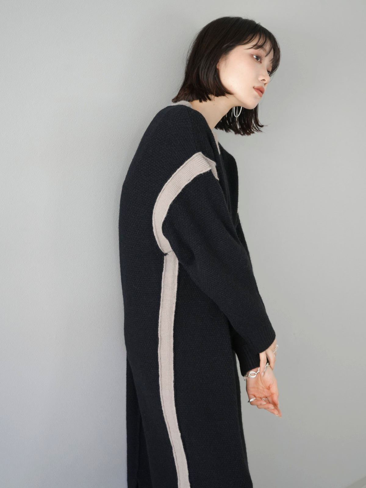 SET] Side slit bicolor over knit + bicolor knit dress (2set) – Lumier