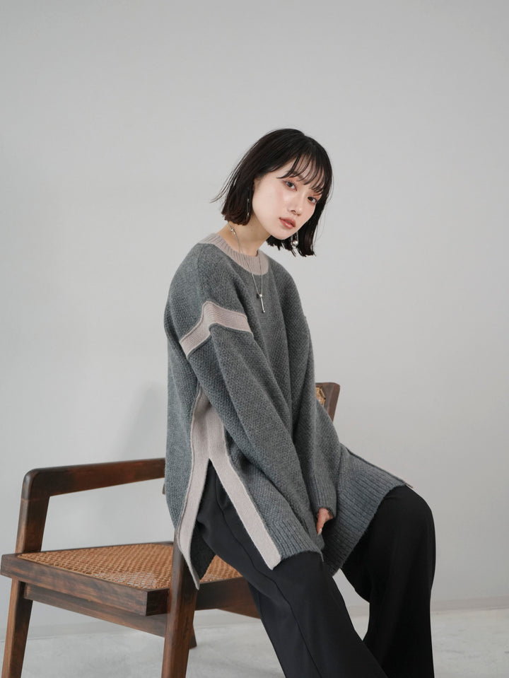 [SET] Side slit bicolor over knit + bicolor knit dress (2set)