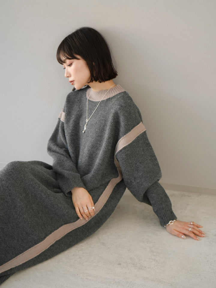 [SET] Side slit bicolor over knit + bicolor knit dress (2set)