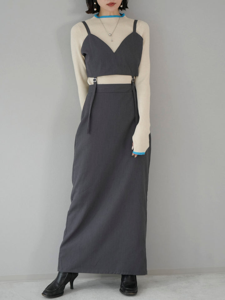 [SET] Bustier camisole dress + finger hole color combination high neck ribbed knit top (2set)