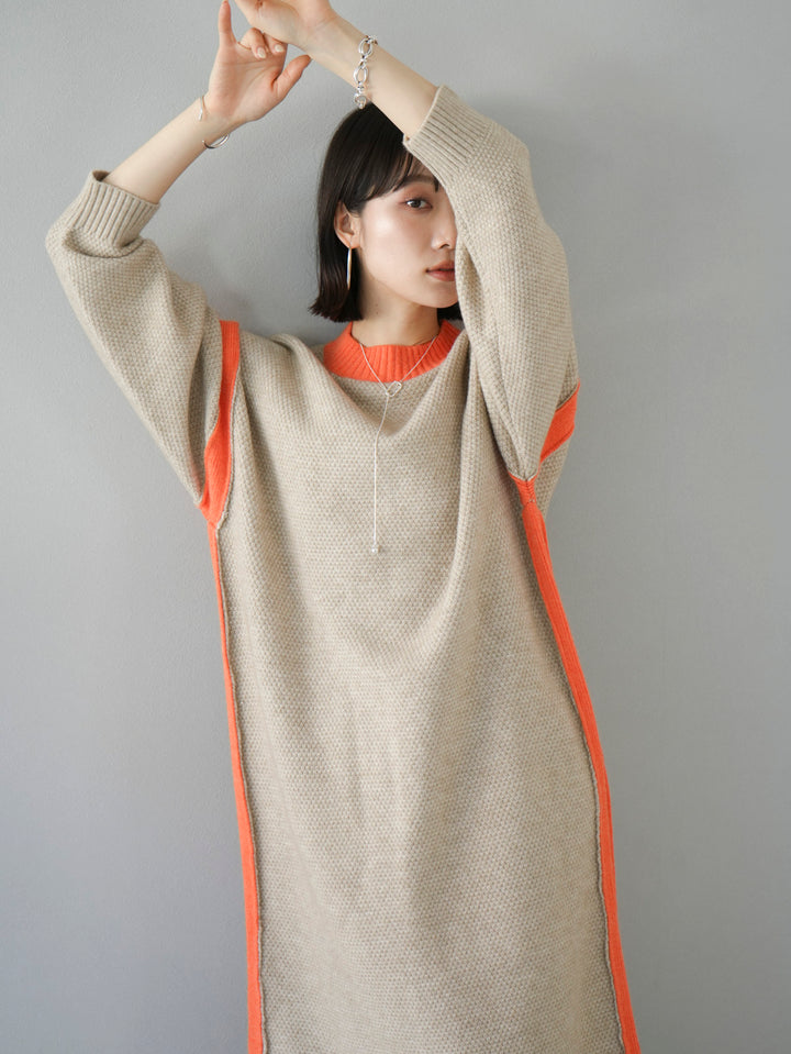 [SET] Bicolor knit dress + choice of necklace (2 sets)