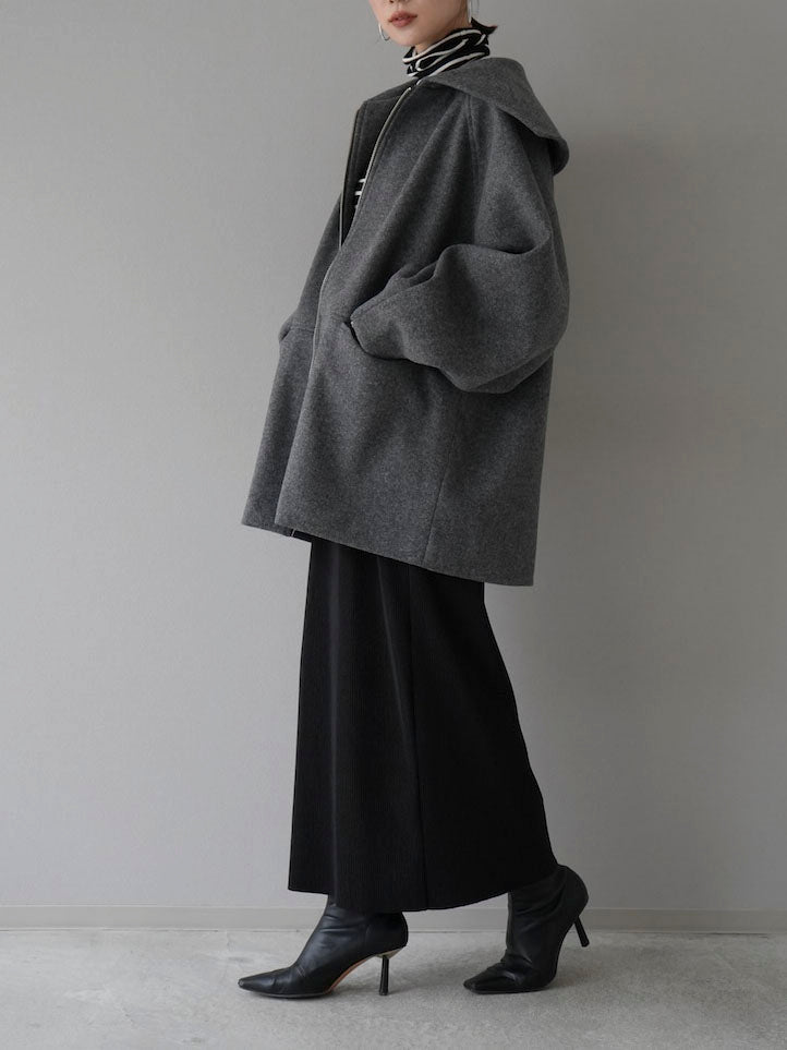 予約]フェイクウールセーラーカラージップジャケット/チャコール – Lumier 