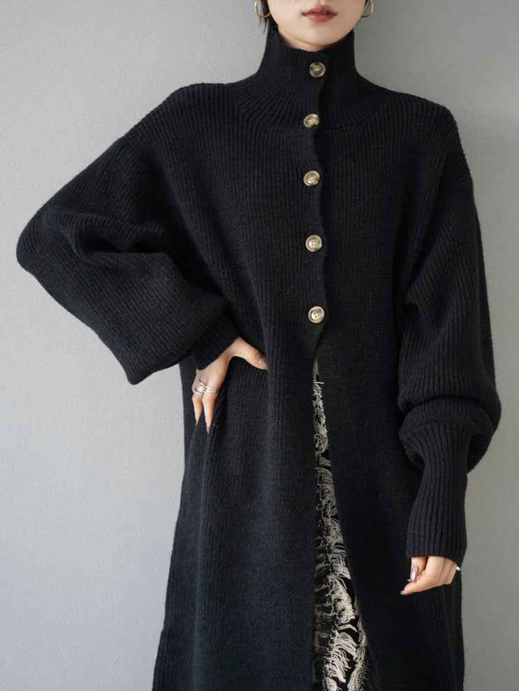 [SET] Long turtleneck knit cardigan + fringe design knit skirt (2set)