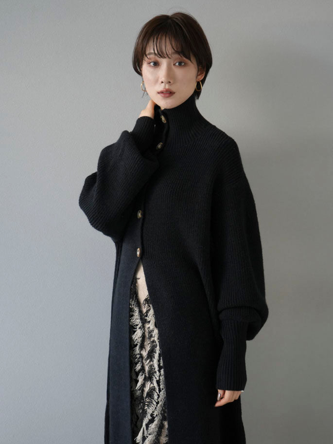 [SET] Long turtleneck knit cardigan + fringe design knit skirt (2set)