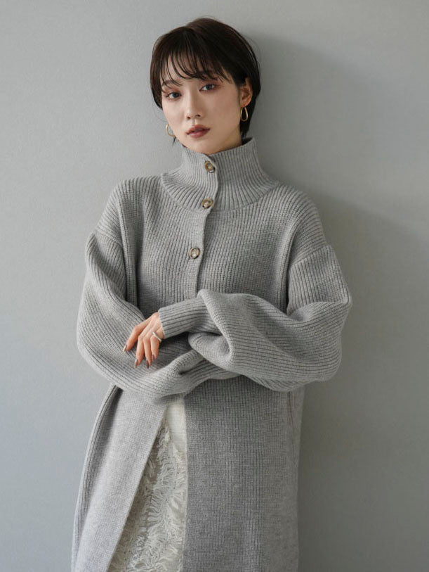 [SET] Long turtleneck knit cardigan + fringe design knit skirt (2set)