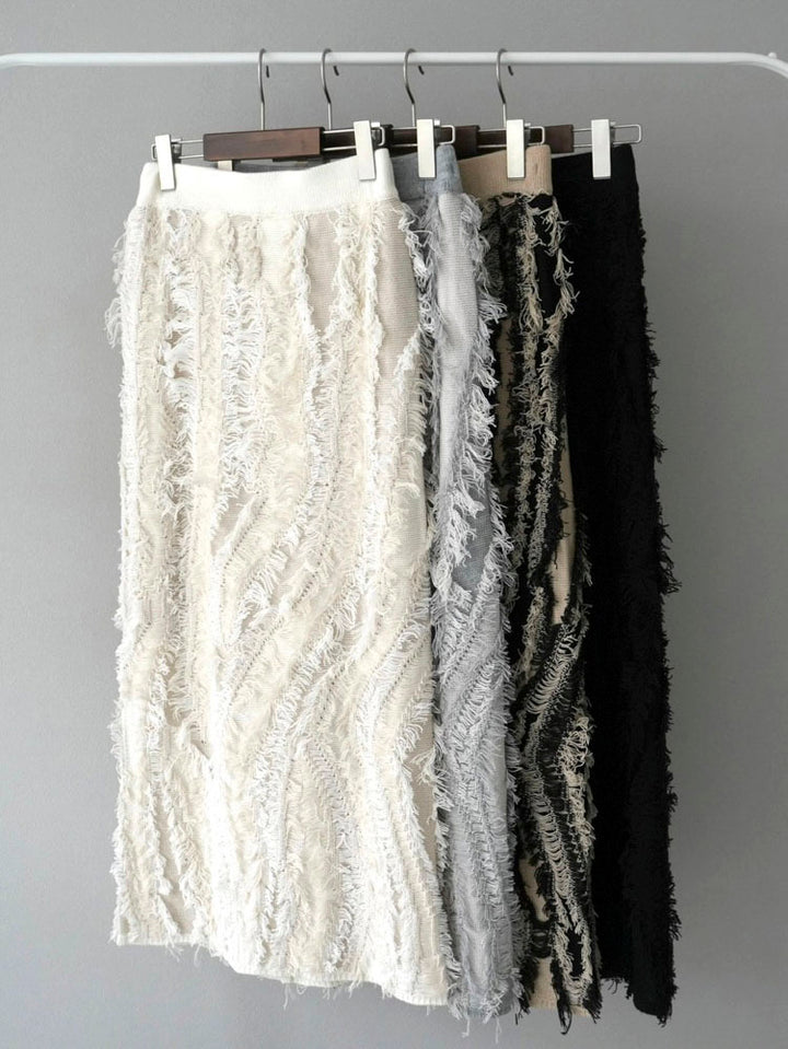 [SET] Long turtleneck knit cardigan + fringe design knit skirt (2set)