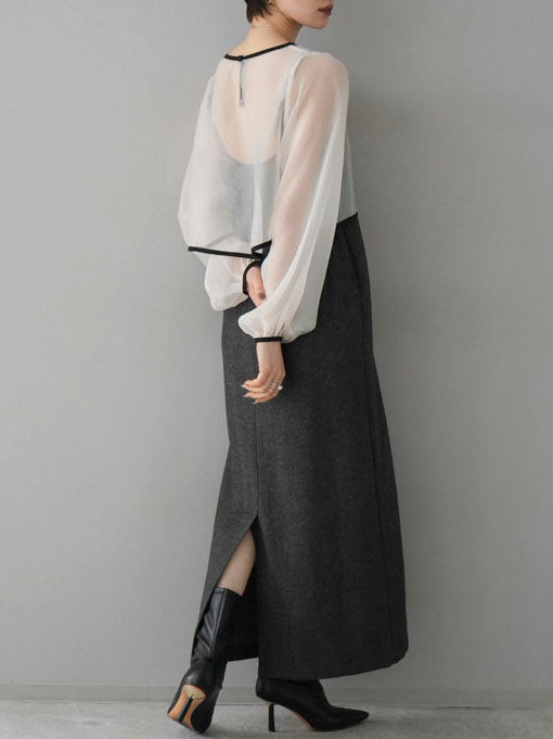 [SET] Organza piping cropped blouse + herringbone piping cami dress (2set)