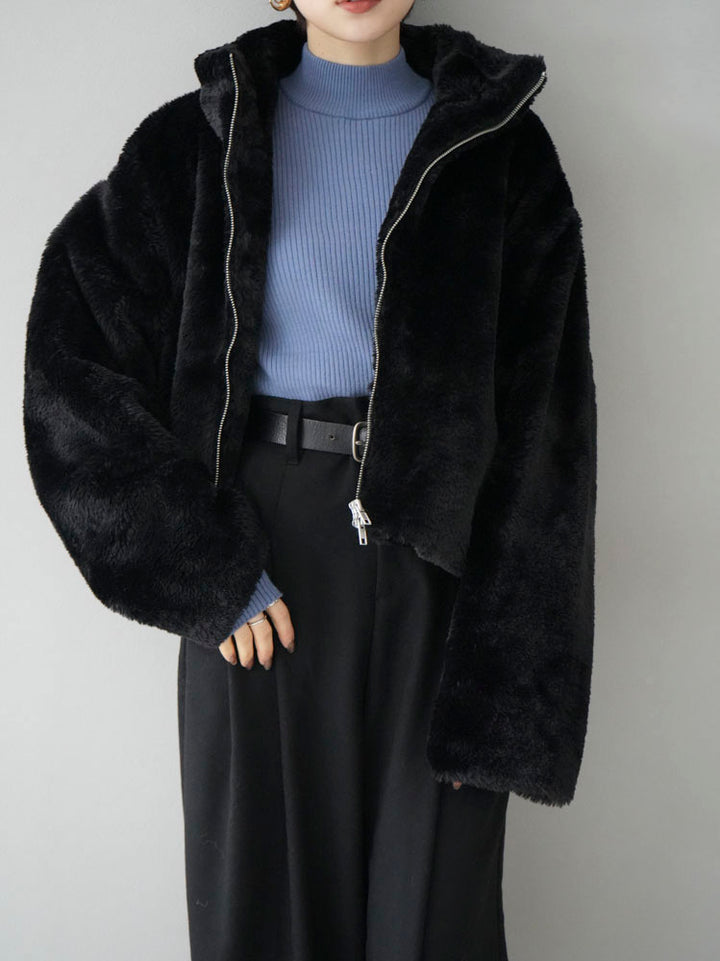 [Pre-order] Faux fur double zip blouson/black