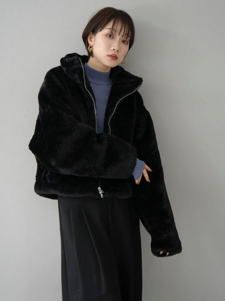 [Pre-order] Faux fur double zip blouson/black