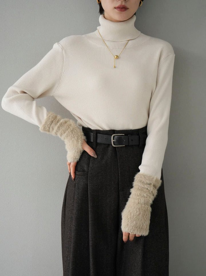 [Pre-order] Shaggy-switched turtleneck rib knit top/ivory