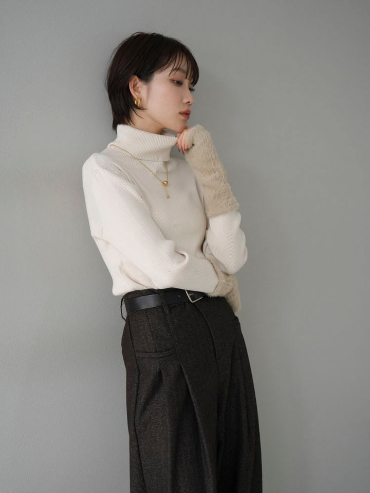 [Pre-order] Shaggy-switched turtleneck rib knit top/ivory