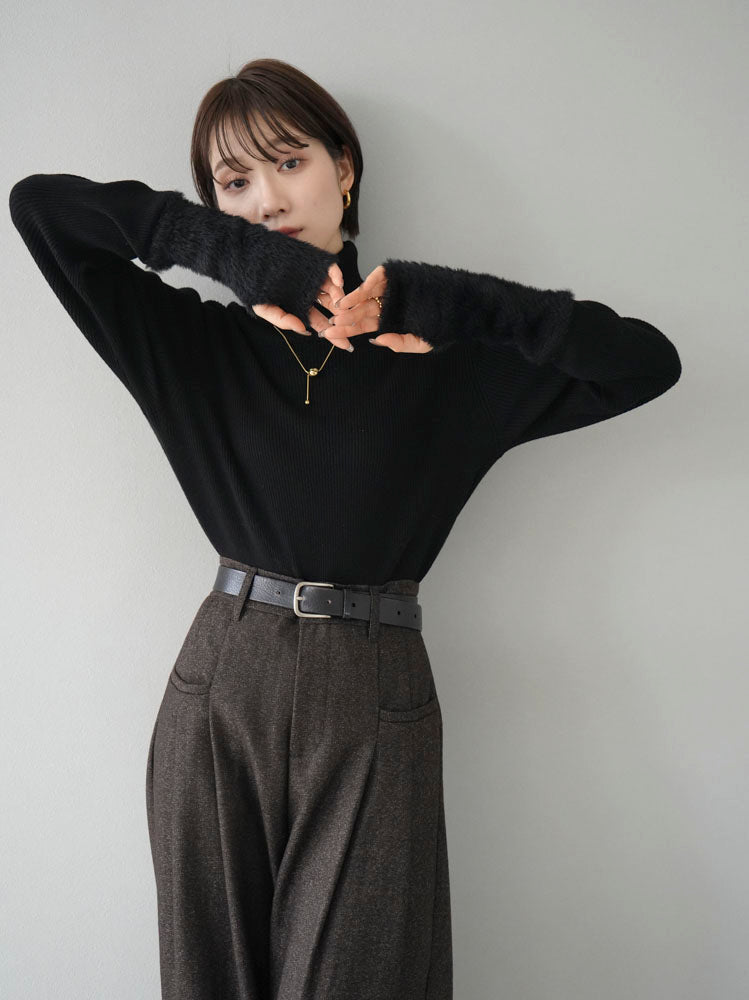 [Pre-order] Shaggy-switched turtleneck rib knit top/black