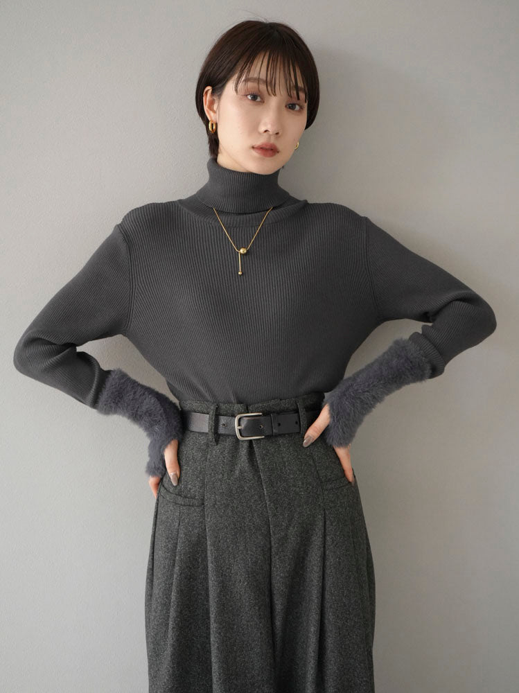 予約]シャギー切替タートルリブニットトップス/チャコール – Lumier