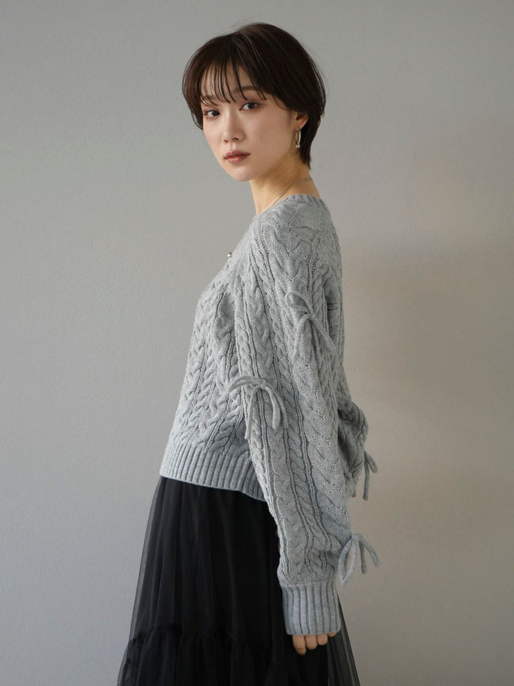 [Pre-order] Sleeve ribbon cable knit cropped knit/gray