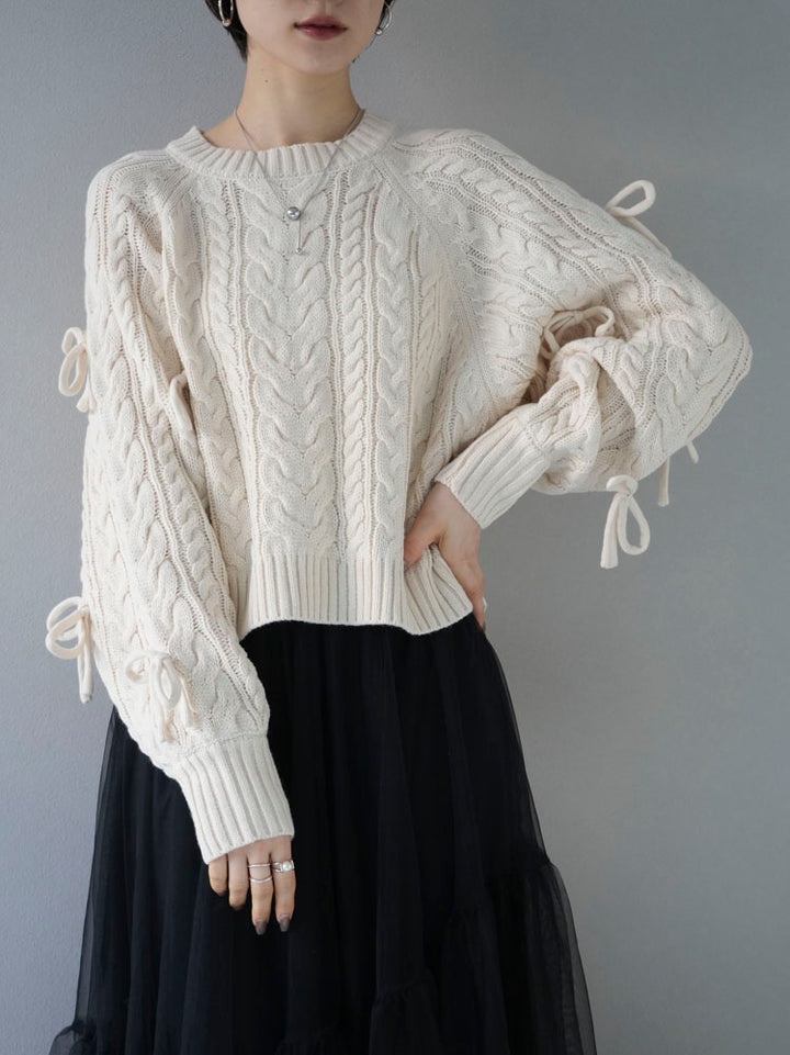 [Pre-order] Sleeve ribbon cable knit cropped knit/ivory