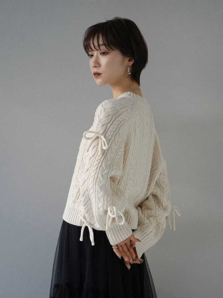[Pre-order] Sleeve ribbon cable knit cropped knit/ivory