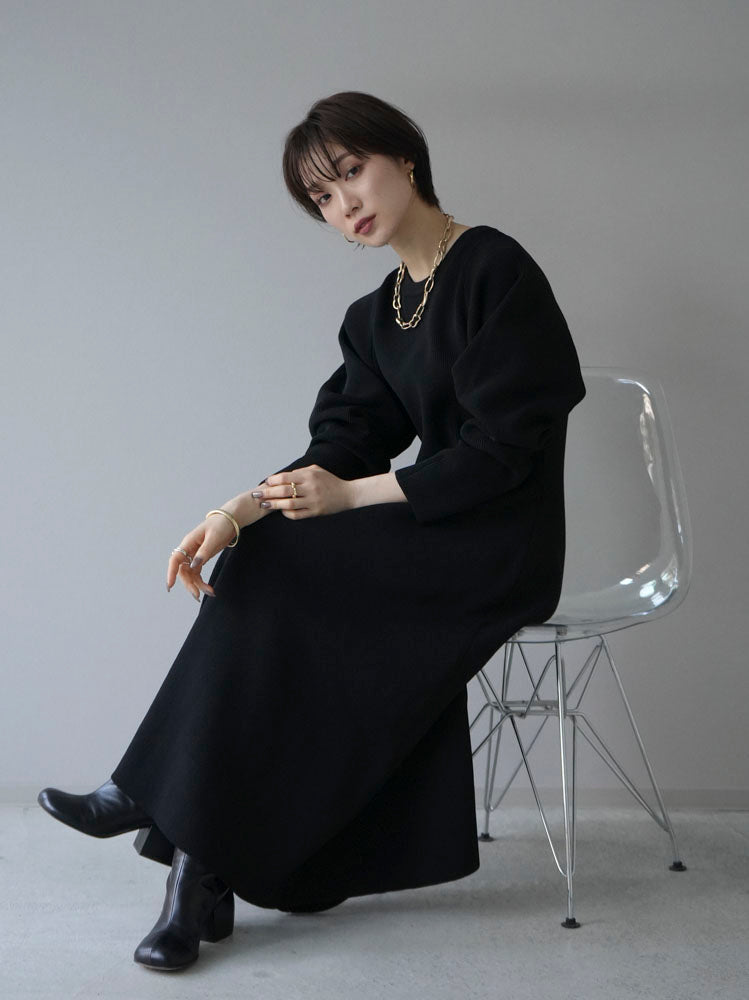[Pre-order] Poly Woolly A-line Knit Dress/Black