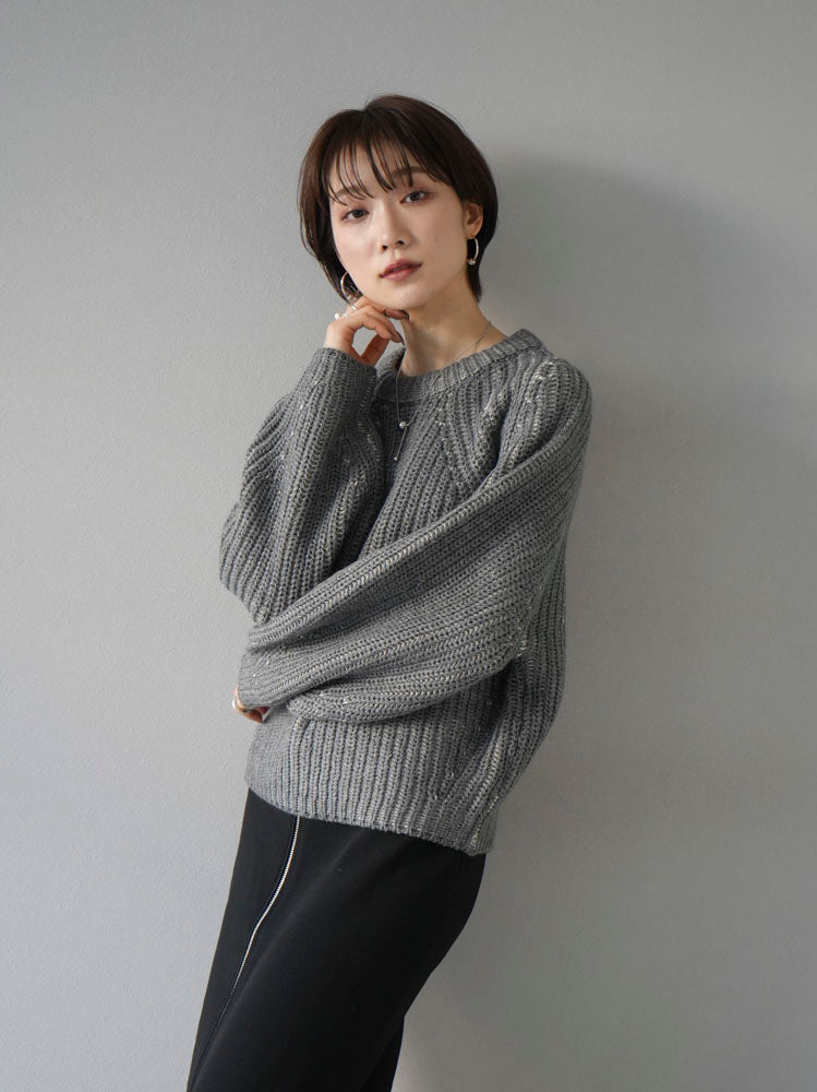 [Pre-order] Bicolor striped ribbed knit pullover/charcoal