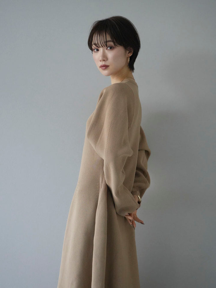 [Pre-order] Poly woolly A-line knit dress/beige