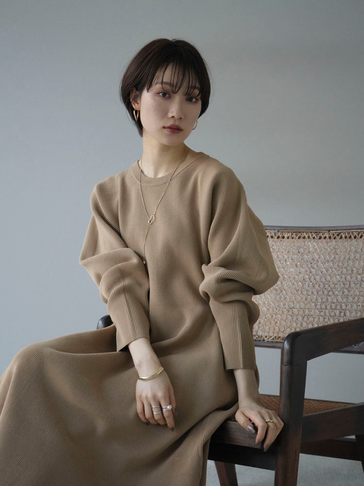 [Pre-order] Poly woolly A-line knit dress/beige