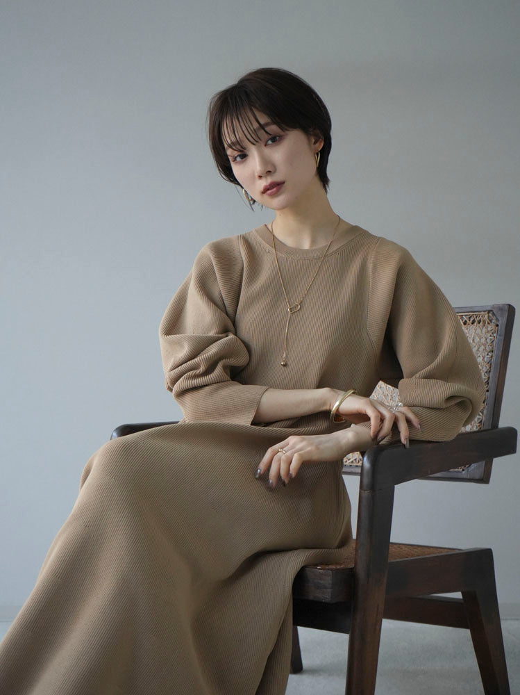 [Pre-order] Poly woolly A-line knit dress/beige