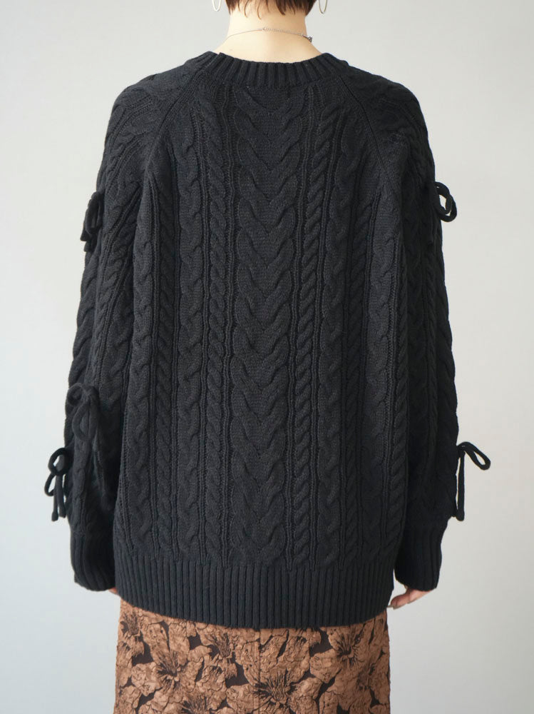 新品CADUNE 袖リボンケーブルニット CADUNE 袖リボンケーブルニット