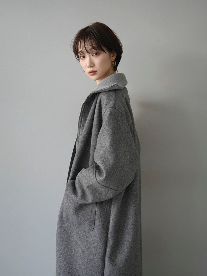 [Pre-order] Faux wool rib stand-up coat/heather gray