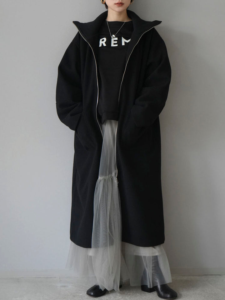[Pre-order] Faux wool rib stand-up coat/black
