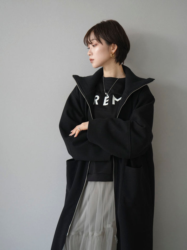 [Pre-order] Faux wool rib stand-up coat/black