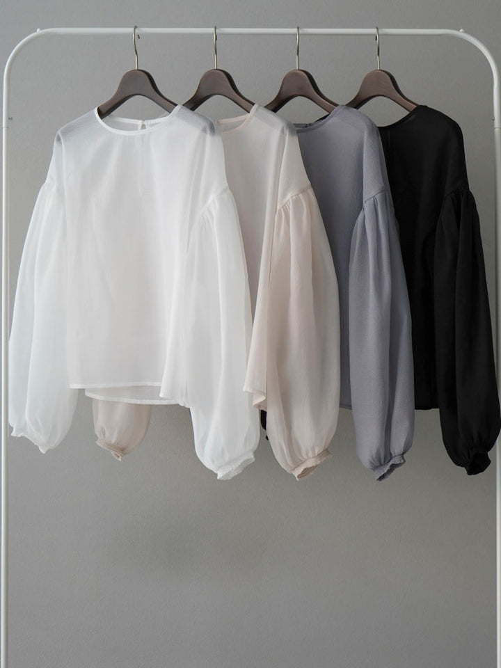 [混搭套裝] [SET] 捲袖水洗透明襯衫 + 透明分層羊毛吸汗套頭衫 + 設計褶邊寬褲 M (3 件套)