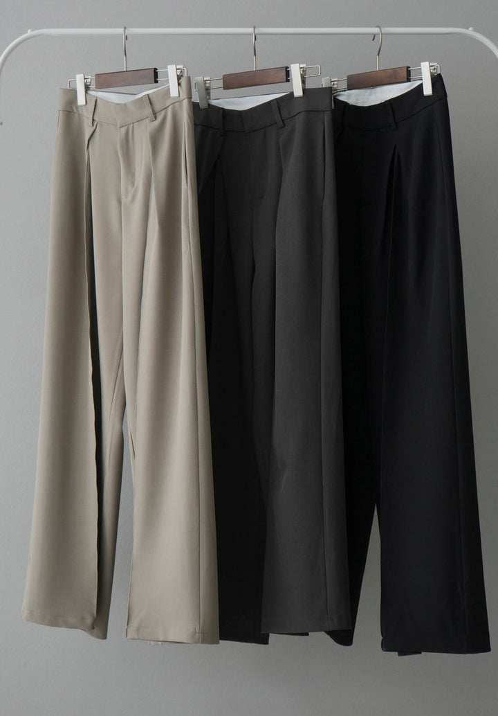 [混搭套裝] [SET] 捲袖水洗透明襯衫 + 彩色袖米蘭羅紋針織套頭衫 + 設計褶邊寬褲/M (3set)