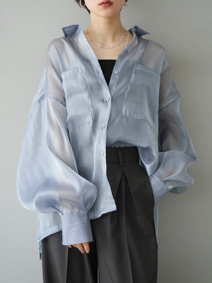 [Pre-order] Organza pocket design shirt/gray