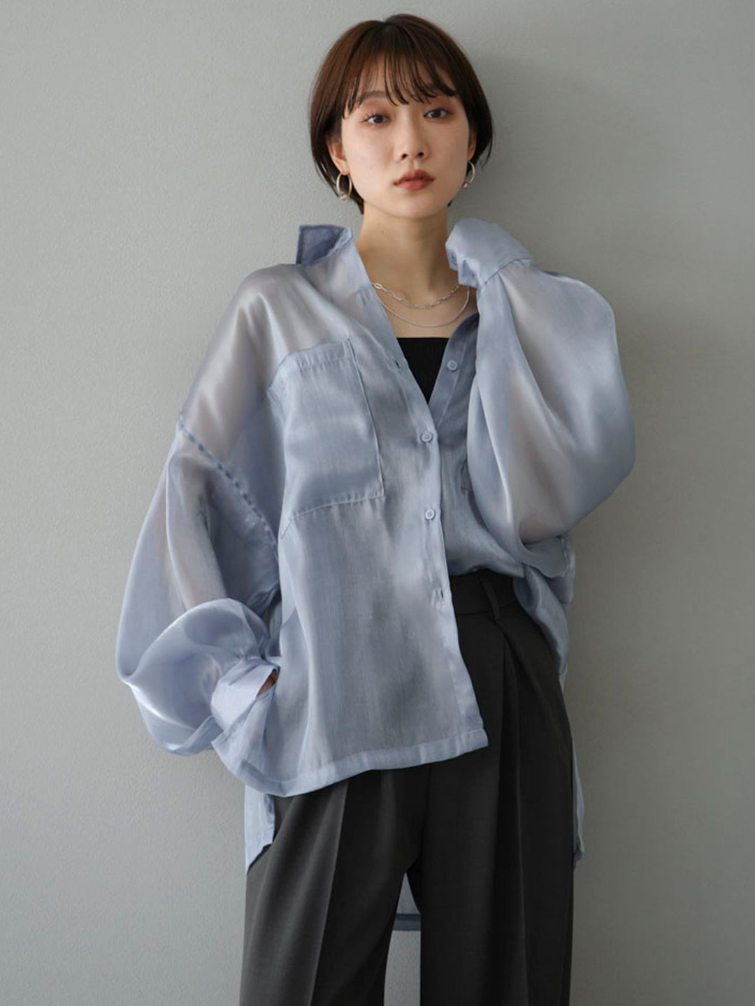 [Pre-order] Organza pocket design shirt/gray