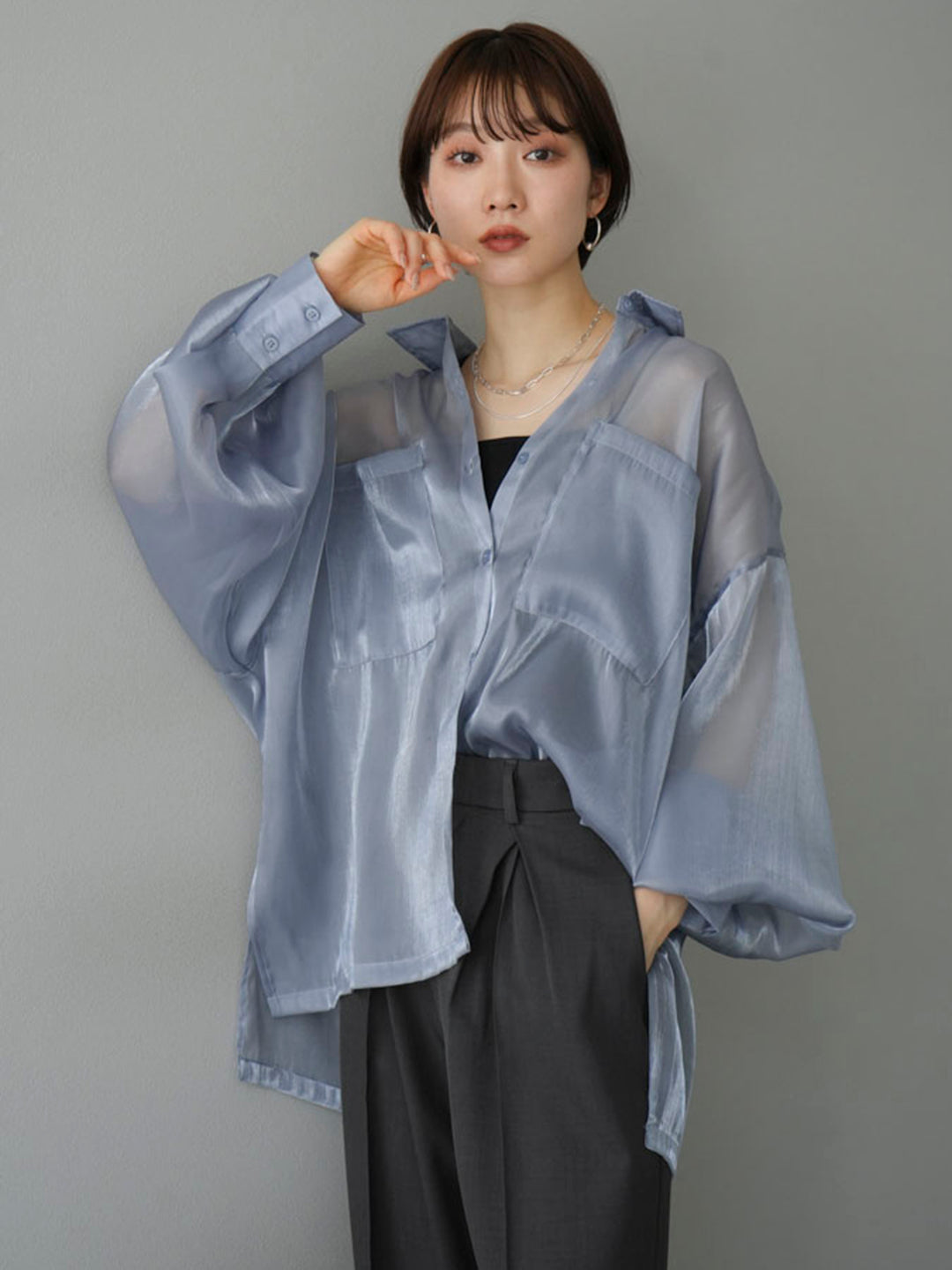 [Pre-order] Organza pocket design shirt/gray