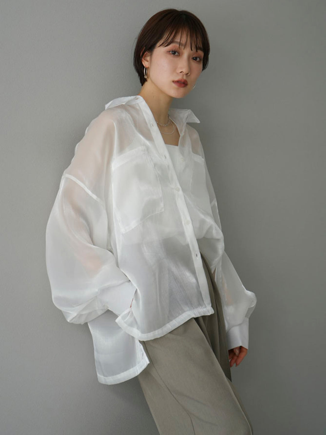 [Pre-order] Organza pocket design shirt/off-white