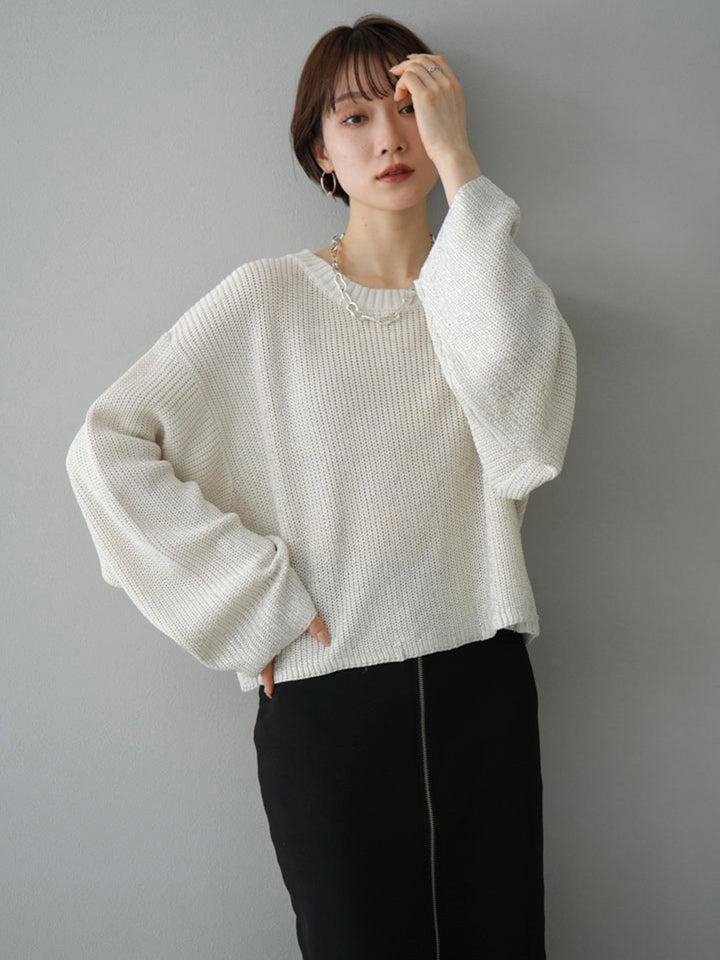 [Pre-order] Foil-printed linen-touch knit pullover/white