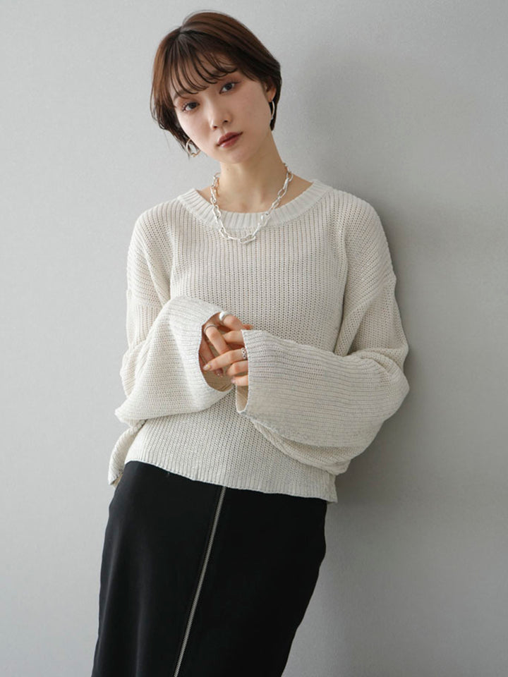 [Pre-order] Foil-printed linen-touch knit pullover/white