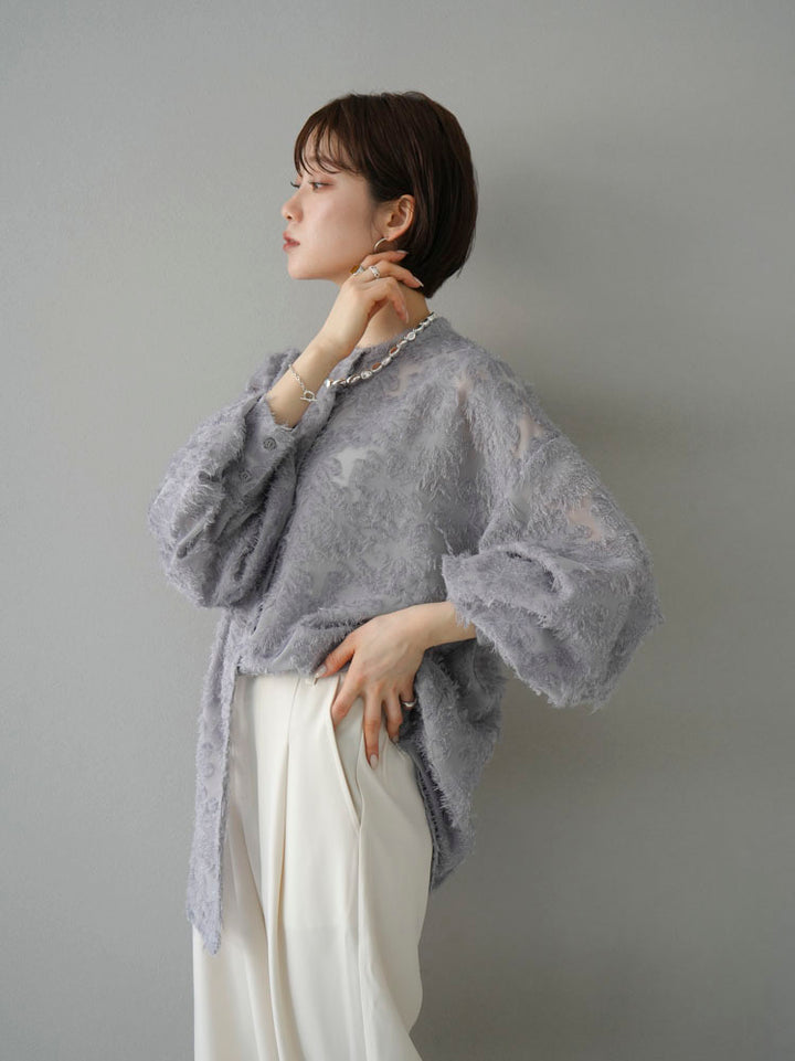 [Pre-order] Sheer Flower Jacquard Shirt/Gray