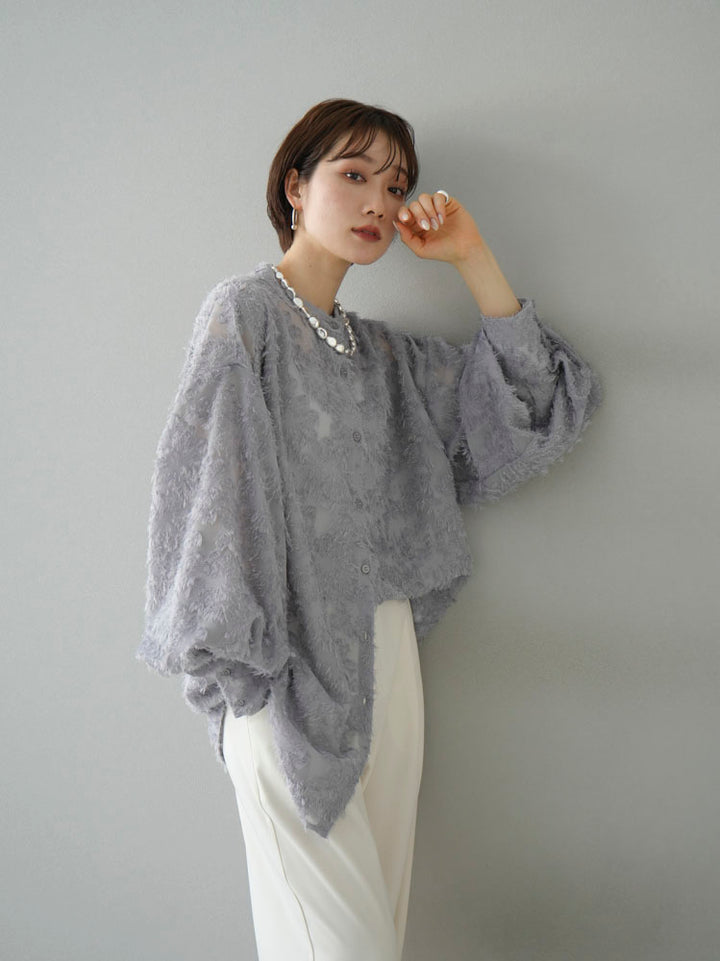 [Pre-order] Sheer Flower Jacquard Shirt/Gray