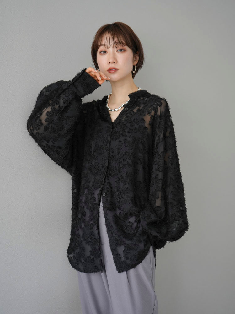 [Pre-order] Sheer Flower Jacquard Shirt/Black