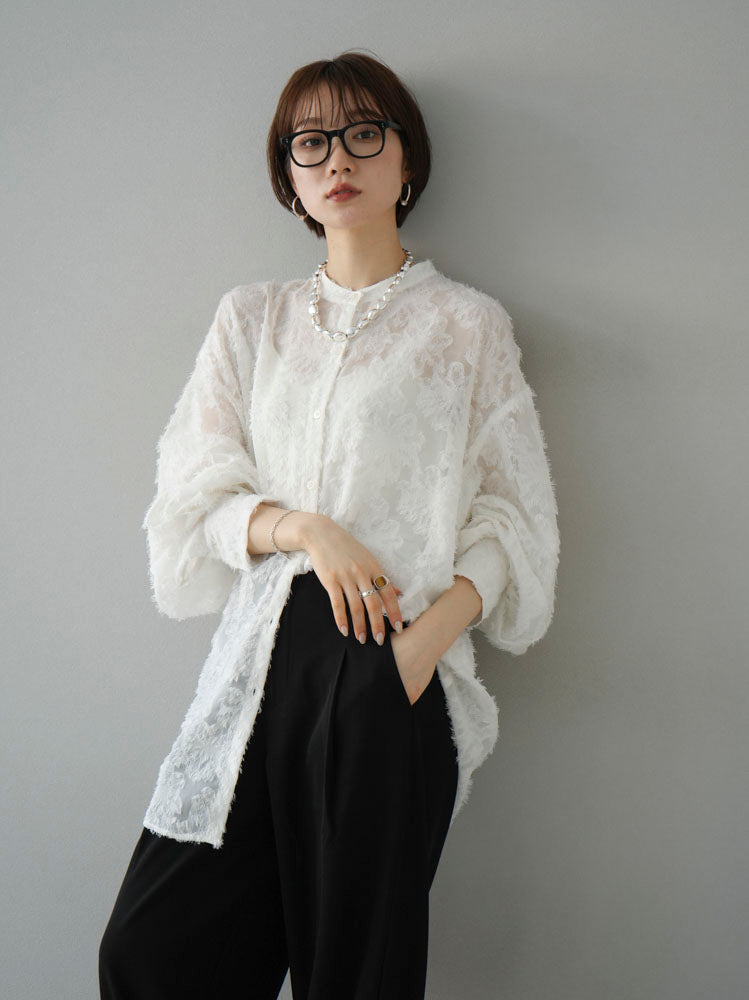 [Pre-order] Sheer Flower Jacquard Shirt/Ivory
