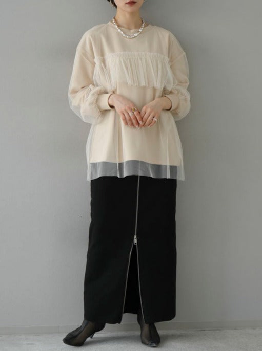 [Pre-order] Tulle Docking Sweat Pullover/Light Beige