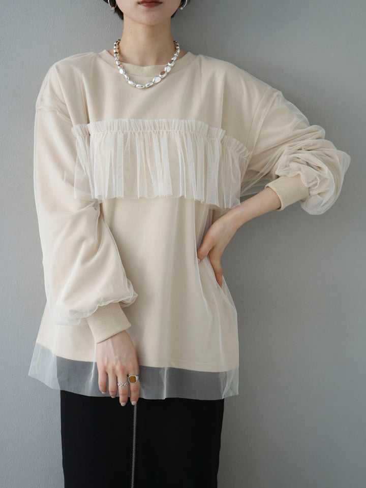 [Pre-order] Tulle Docking Sweat Pullover/Light Beige