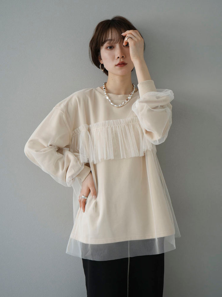 [Pre-order] Tulle Docking Sweat Pullover/Light Beige